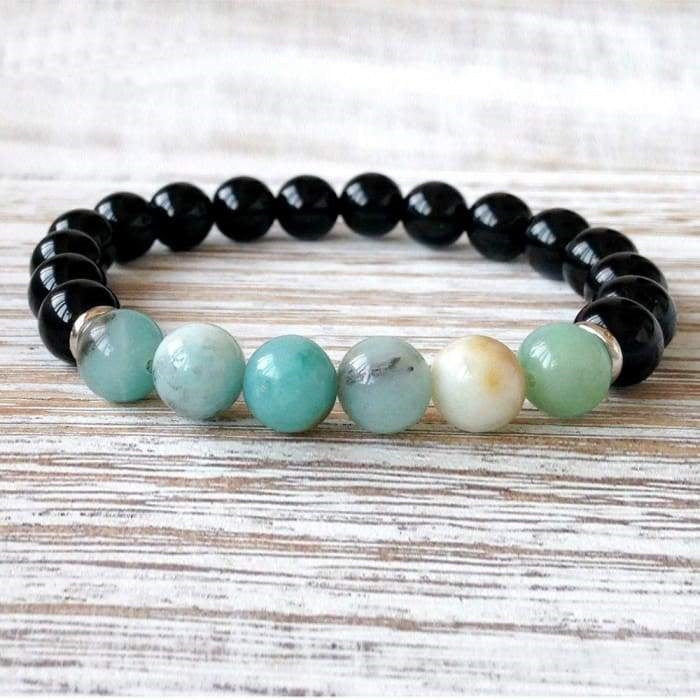 Bracelet "Courage" en Amazonite et Onyx Noir