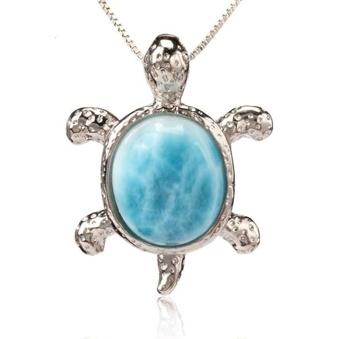 Pendentif "Tortue des Atlantes" en Larimar et Argent 925