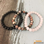 Triple Bracelet "Confiance en l'Amour" en Quartz Rose, Rhodonite et Onyx