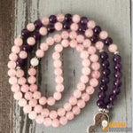 Bracelet Mala "Amour et Compassion" de 108 perles en Quartz Rose et Améthyste