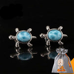 Boucles d'Oreilles "Tortue des Atlantes" en Larimar