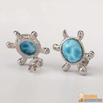 Boucles d'Oreilles "Tortue des Atlantes" en Larimar