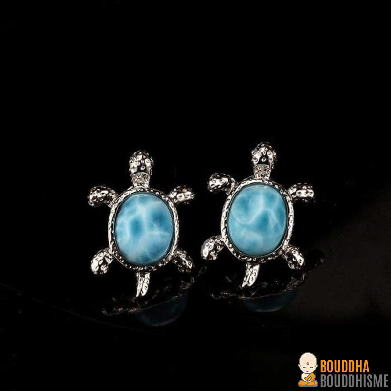 Boucles d'Oreilles "Tortue des Atlantes" en Larimar