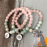 Bracelet "Amour et Calme intérieur" en Quartz Rose et Amazonite - 3 pendentifs disponibles