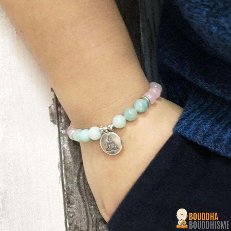 Bracelet "Amour et Calme intérieur" en Quartz Rose et Amazonite - 3 pendentifs disponibles