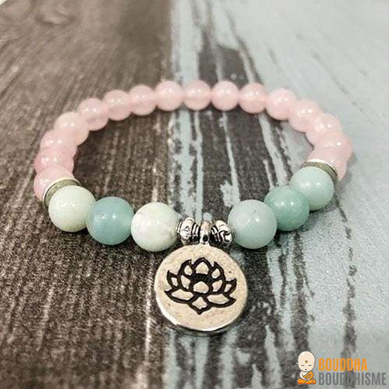 Bracelet "Amour et Calme intérieur" en Quartz Rose et Amazonite - 3 pendentifs disponibles