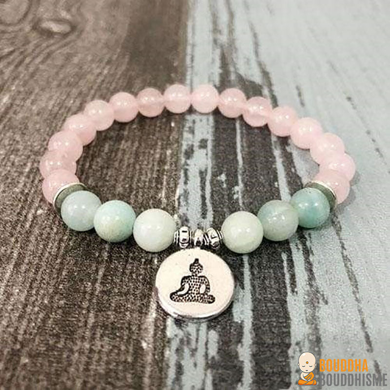 Bracelet "Amour et Calme intérieur" en Quartz Rose et Amazonite - 3 pendentifs disponibles