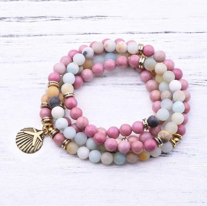 Bracelet Mala "Océan" en Amazonite & Rhodochrosite