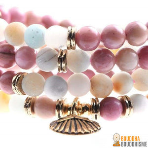 Bracelet Mala "Océan" en Amazonite & Rhodochrosite