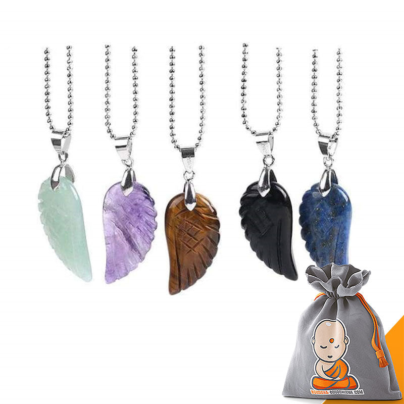 Collier et Pendentif "Aile d'Ange" en Pierres Naturelles - 8 pierres disponibles