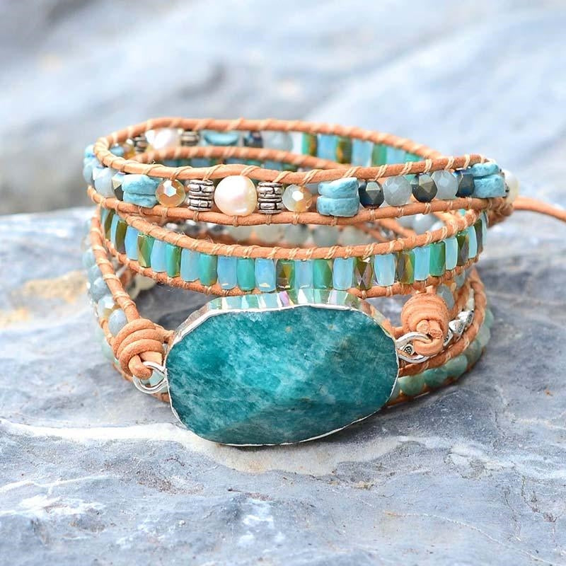 Bracelet Wrap "Esprit de l'Eau" en Amazonite