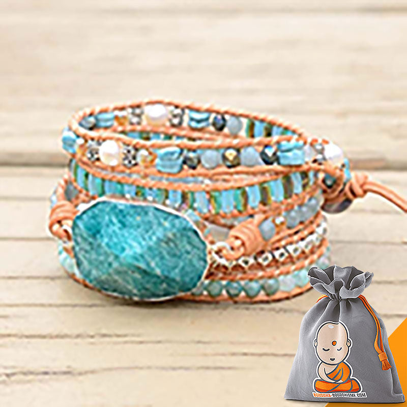 Bracelet Wrap "Esprit de l'Eau" en Amazonite