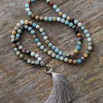 Collier Mala Pompon en Amazonite Naturelle