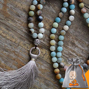 Collier Mala Pompon en Amazonite Naturelle