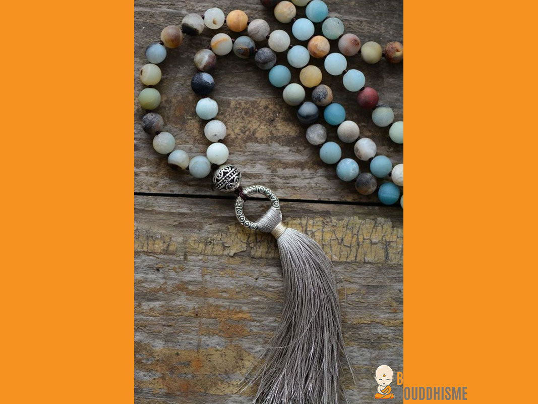 Collier Mala Pompon en Amazonite Naturelle