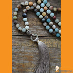 Collier Mala Pompon en Amazonite Naturelle