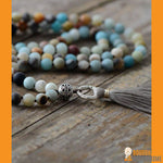 Collier Mala Pompon en Amazonite Naturelle