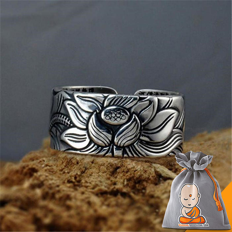 Bague "Sutra du Lotus" en Argent 999