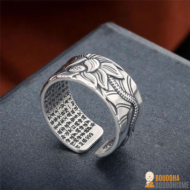 Bague "Sutra du Lotus" en Argent 999