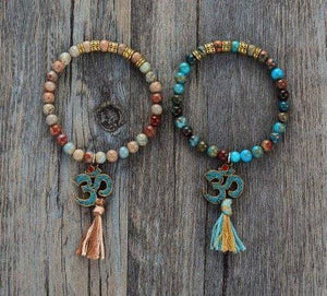 Bracelet Mala Tibétain Om en Jaspe Naturel