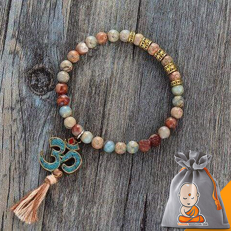 Bracelet Mala Tibétain Om en Jaspe Naturel