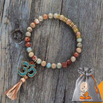 Bracelet Mala Tibétain Om en Jaspe Naturel