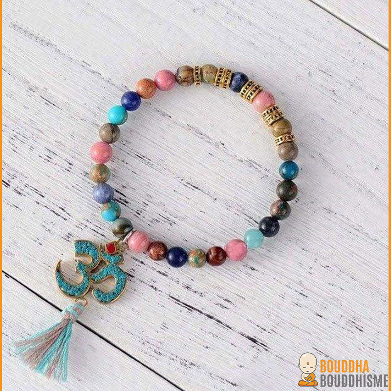 Bracelet Mala Tibétain Om en Jaspe Naturel