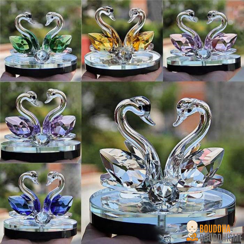 Couple de Cygnes "Amour" en Cristal - 6 couleurs disponibles