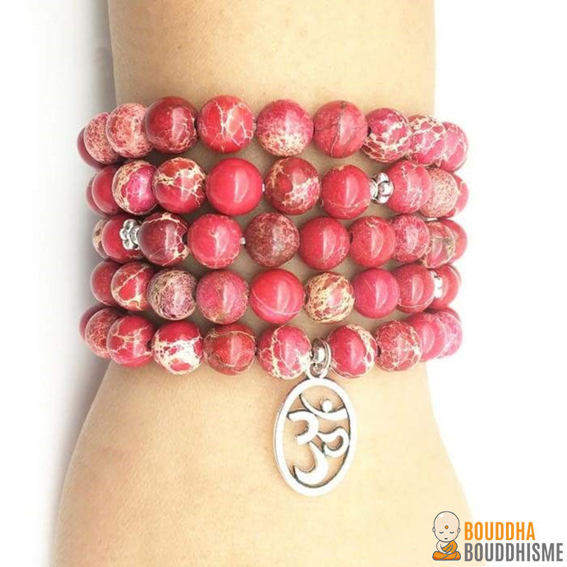 Bracelet Mala "Energie et Vitalité" en Howlite Rouge