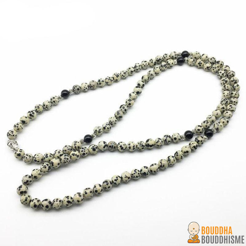 Bracelet Mala Bouddha "Harmonie des Emotions" en Jaspe Dalmatien