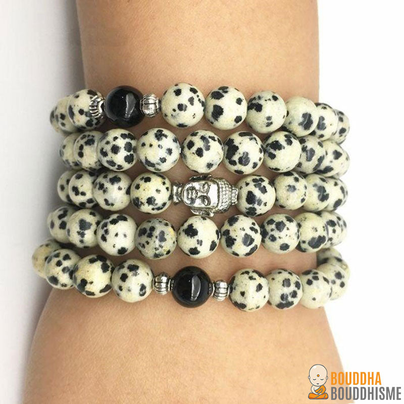 Bracelet Mala Bouddha "Harmonie des Emotions" en Jaspe Dalmatien