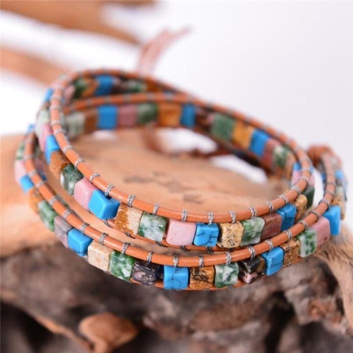 Bracelet Wrap "Bohème" en Pierres Naturelles - 6 couleurs disponibles