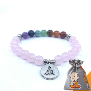 Bracelet 7 Chakras "Amour" en Quartz Rose (Nouvelle Version 2019)