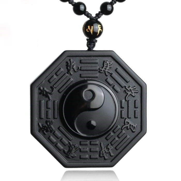 Collier et Pendentif sculpté "Yin & Yang" en Obsidienne Noire