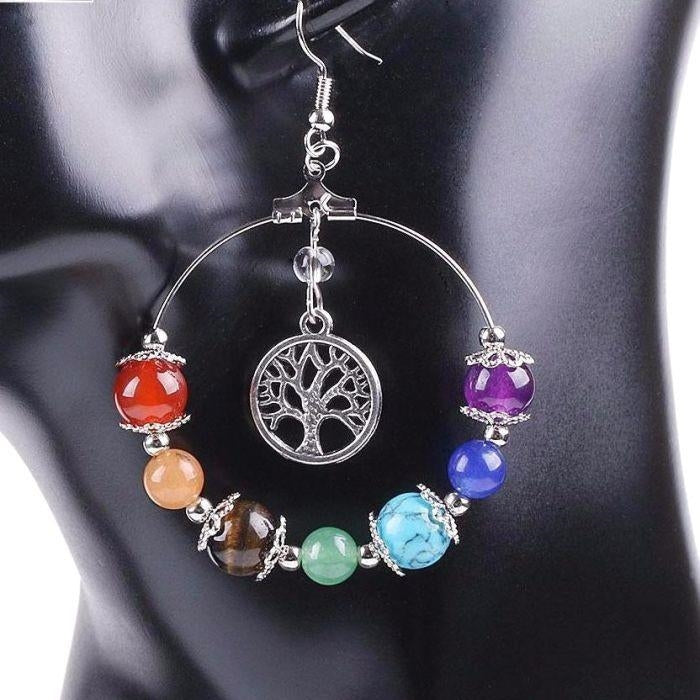 Boucles d'Oreilles "7 Chakras et Arbre de Vie"