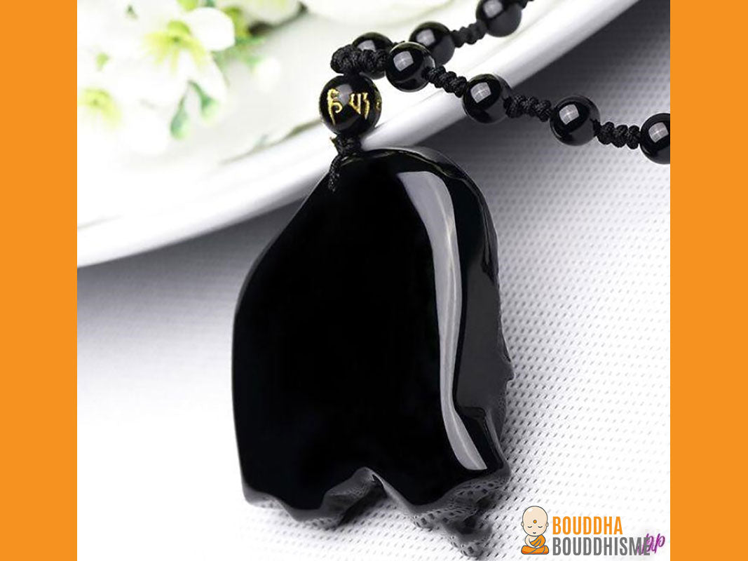 Collier "Éléphant et Protection" en Obsidienne Noire