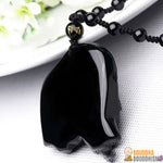 Collier "Éléphant et Protection" en Obsidienne Noire