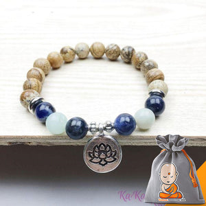 Bracelet Mala "Vitalité" en Jaspe Paysage et Agate Bleue