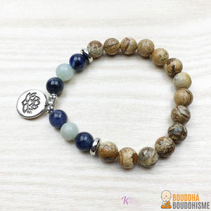 Bracelet Mala "Vitalité" en Jaspe Paysage et Agate Bleue