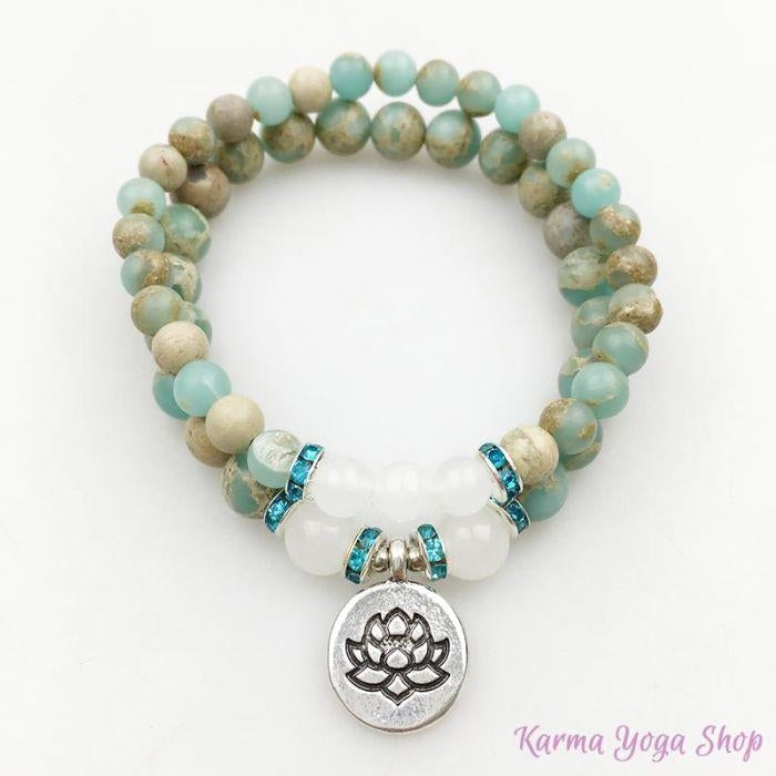 Bracelet Mala Double "Compassion" en Jaspe Aqua Terra et Jade Blanc