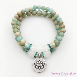 Bracelet Mala Double "Compassion" en Jaspe Aqua Terra et Jade Blanc