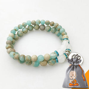 Bracelet Mala Double "Compassion" en Jaspe Aqua Terra et Jade Blanc