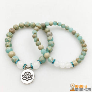 Bracelet Mala Double "Compassion" en Jaspe Aqua Terra et Jade Blanc