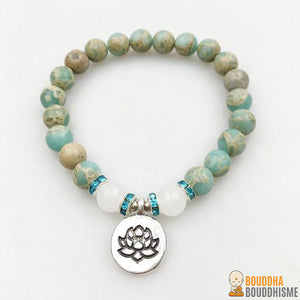 Bracelet Mala Double "Compassion" en Jaspe Aqua Terra et Jade Blanc