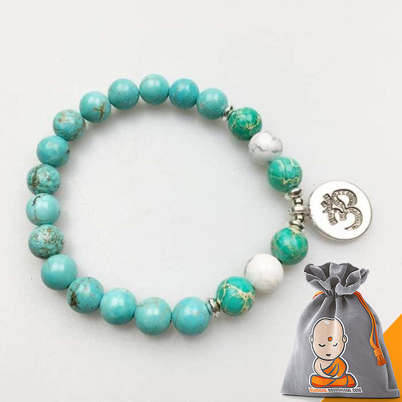 Bracelet Mala "Sagesse Pure" en Jaspe Océan et Turquoise