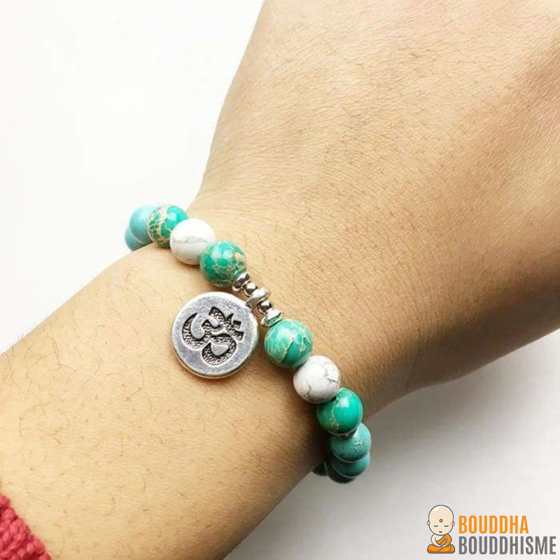 Bracelet Mala "Sagesse Pure" en Jaspe Océan et Turquoise