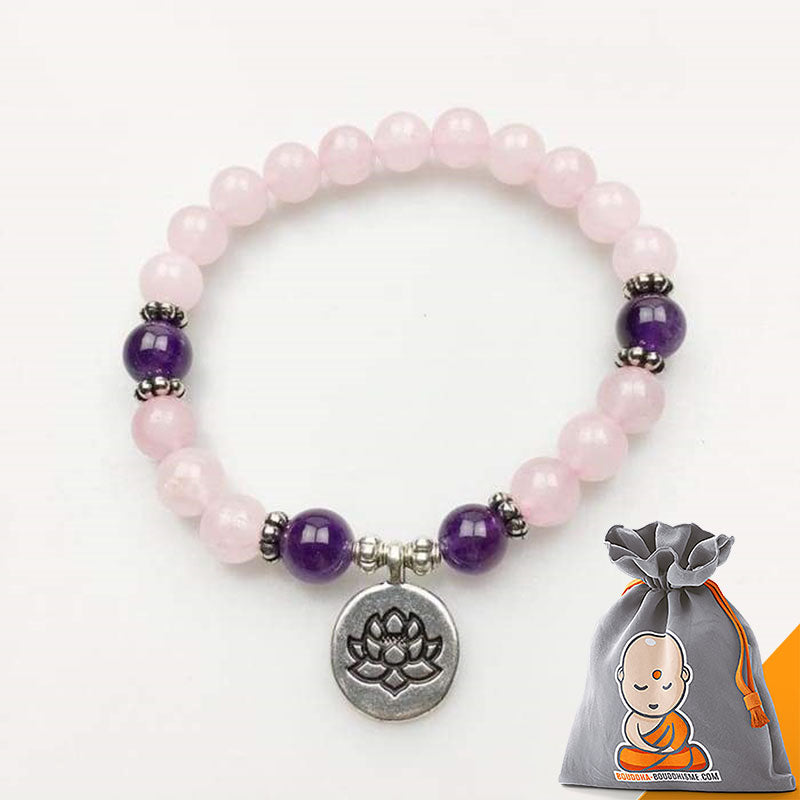 Bracelet Mala "Amour et Intuition" en Quartz Rose et Améthyste