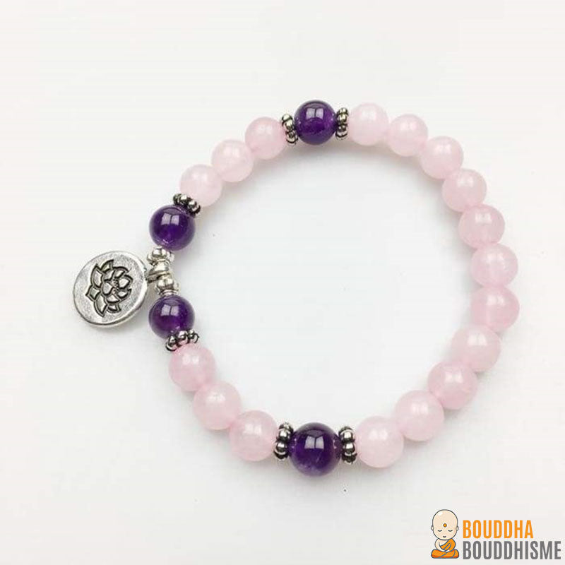 Bracelet Mala "Amour et Intuition" en Quartz Rose et Améthyste