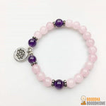 Bracelet Mala "Amour et Intuition" en Quartz Rose et Améthyste