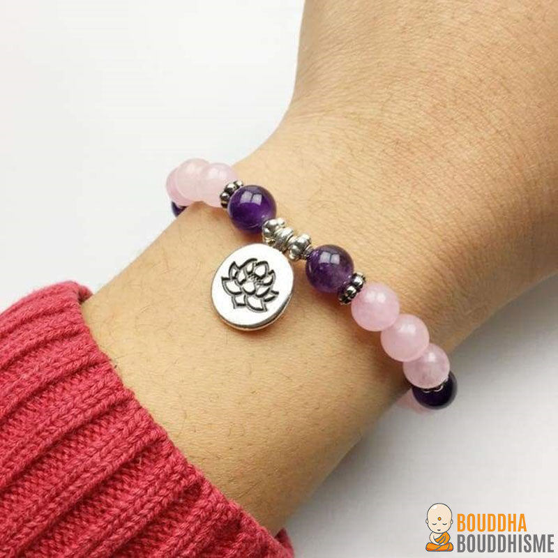 Bracelet Mala "Amour et Intuition" en Quartz Rose et Améthyste